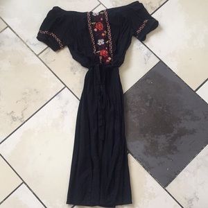Black Embroidered Off the Shoulder Midi Dress